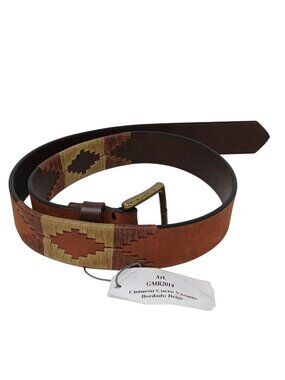 Gaucho Brown Leather Belt 80 cm 30-32 Embroidered Western Tribal w/Buckle #I-11J